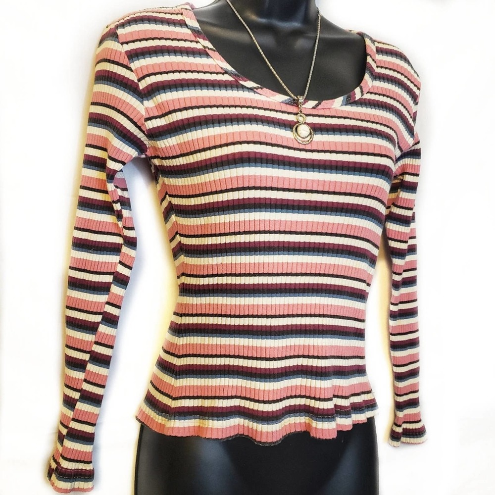Lajate Ribbed Fitted Long Sleeve Striped Sweater M